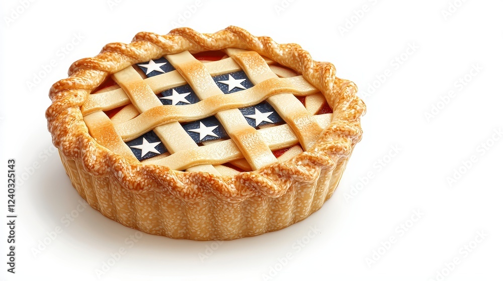 Small Lattice Crust Pie with White Stars on White Background Small Lattice Crust Pie with White Stars on White Background