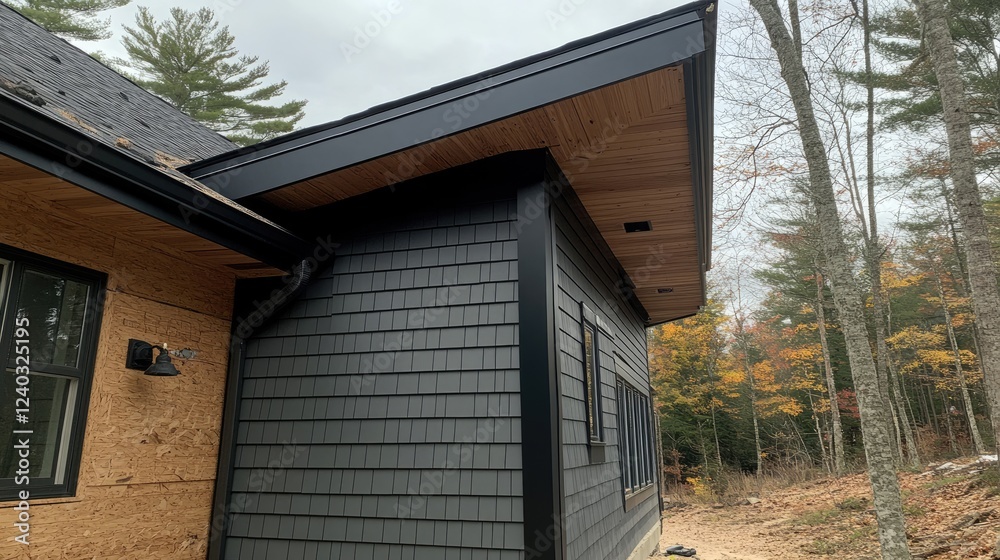 Gutter miters being attached at an exterior corner for seamless water flow. Gutter miters being attached at an exterior corner for seamless water flow.