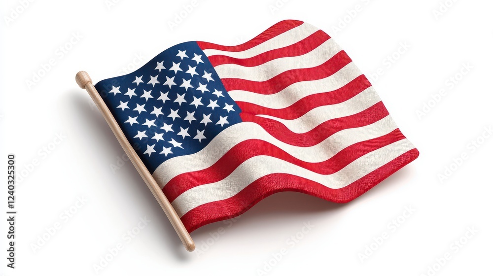 Fototapeta premium Small Waving American Flag on White Background