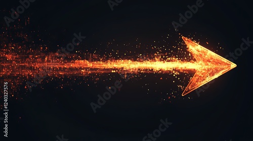 Fiery arrow, dark background, motion, direction