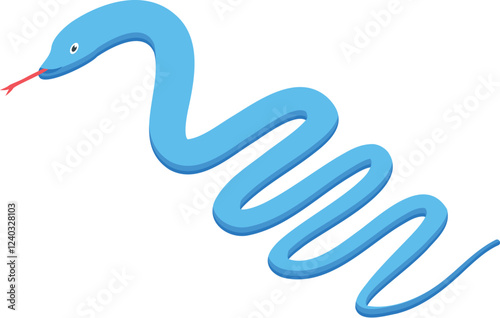 Light blue colored snake slithering with a red tongue sticking out, creating a wavy pattern, in isometric view