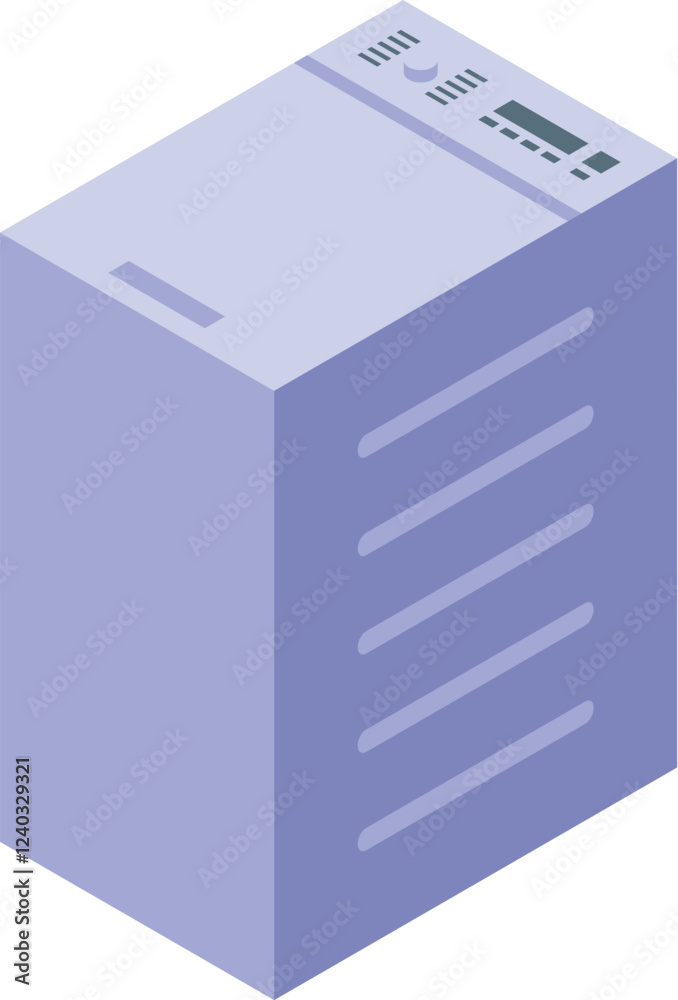 Modern dryer machine with control panel and ventilation grill, depicted in a stylish isometric view, showcasing laundry appliance technology Modern dryer machine with control panel and ventilation grill, depicted in a stylish isometric view, showcasing laundry appliance technology