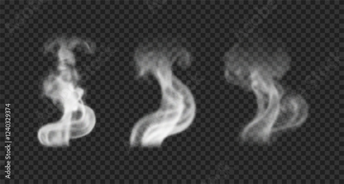 Set of wavy realistic smoke, steam, fog.