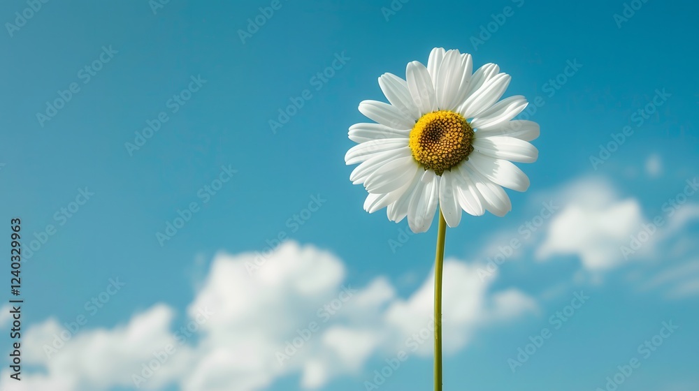 Single Daisy Against Blue Sky and Clouds Single Daisy Against Blue Sky and Clouds