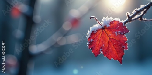 A delicate leaf clings to a branch as winter's grip tightens, frozen leaves, frozen foliage, frosty tree branches