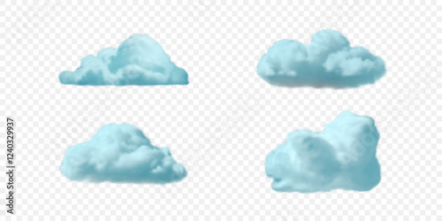 Set of vector realistic blue steam clouds.
