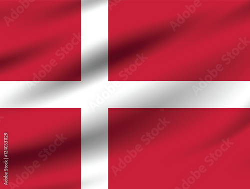 Denmark flag. The official ratio. The wavy flag. Standard size. Flapping pleated flags. Flag icon. 3d illustration. Computer illustration. Digital illustration. Vector illustration.