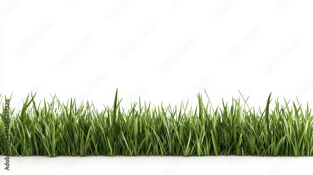 Fototapeta premium Vibrant Green Grass Line Against White Background