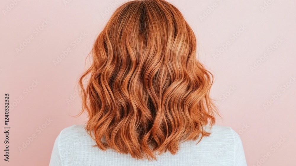 Fototapeta premium Closeup portrait of a woman with vibrant bouncy and glossy ginger waves Her hair has been treated with a nourishing honey and avocado repair hair mask resulting in a radiant healthy