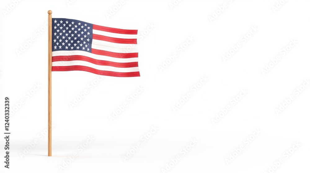 Fototapeta premium Waving American Flag on White Background