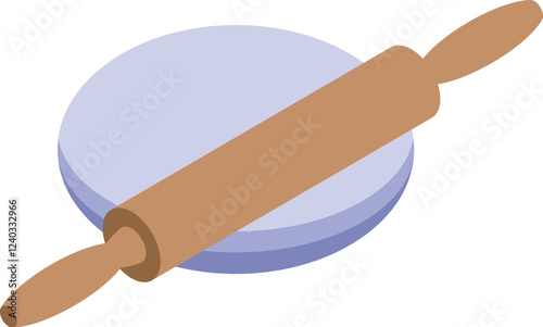 Wooden rolling pin lying on a perfectly round piece of dough, ready for baking