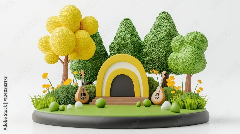 Fototapeta premium Whimsical 3D Render of Cartoonish Outdoor Music Scene