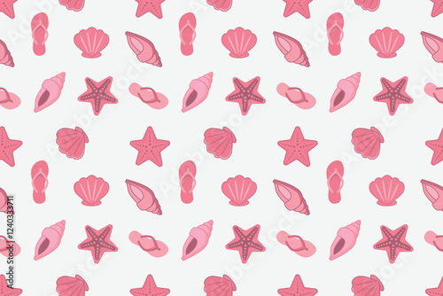 Sea shells with flip flops abstract design seamless repeat pattern
