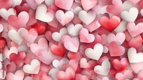 Elegant Watercolor Hearts Pattern in Soft Hues for Background or Decoration Purposes