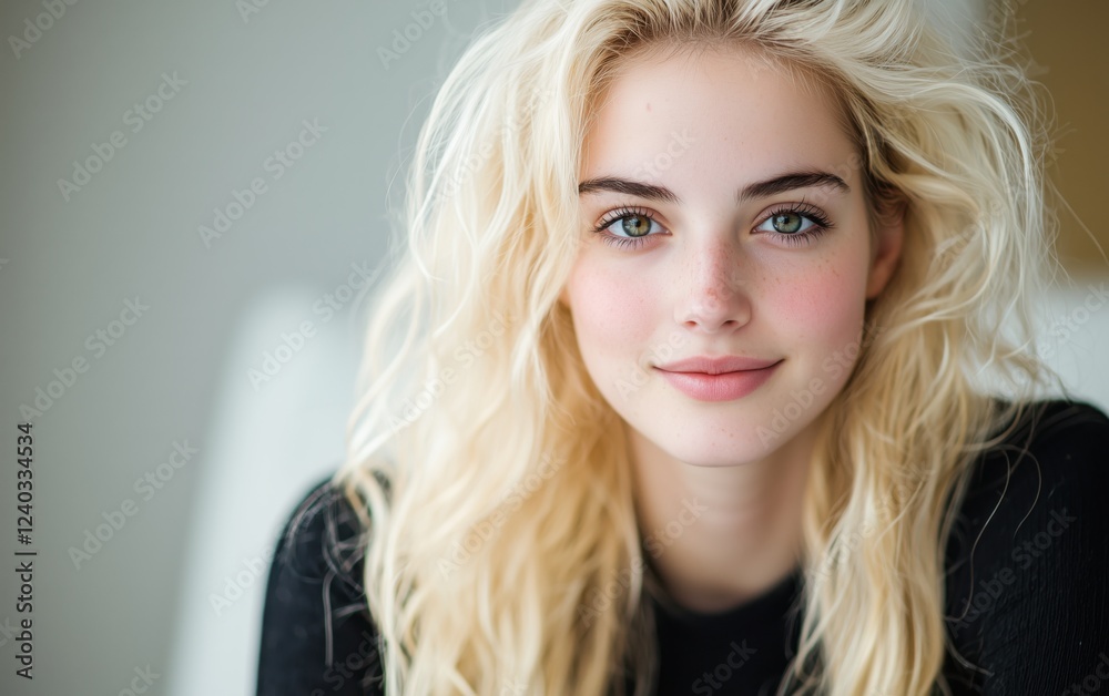 Elegant Blonde in Chic Setting - Modern, Neutral Tones Elegant Blonde in Chic Setting - Modern, Neutral Tones