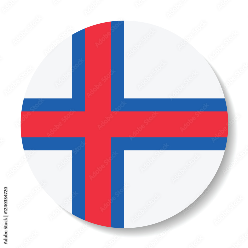 Fototapeta premium Faroe Islands circle flag. Button flag icon. Standard color. Circle icon flag. 3d illustration. Computer illustration. Digital illustration. Vector illustration.