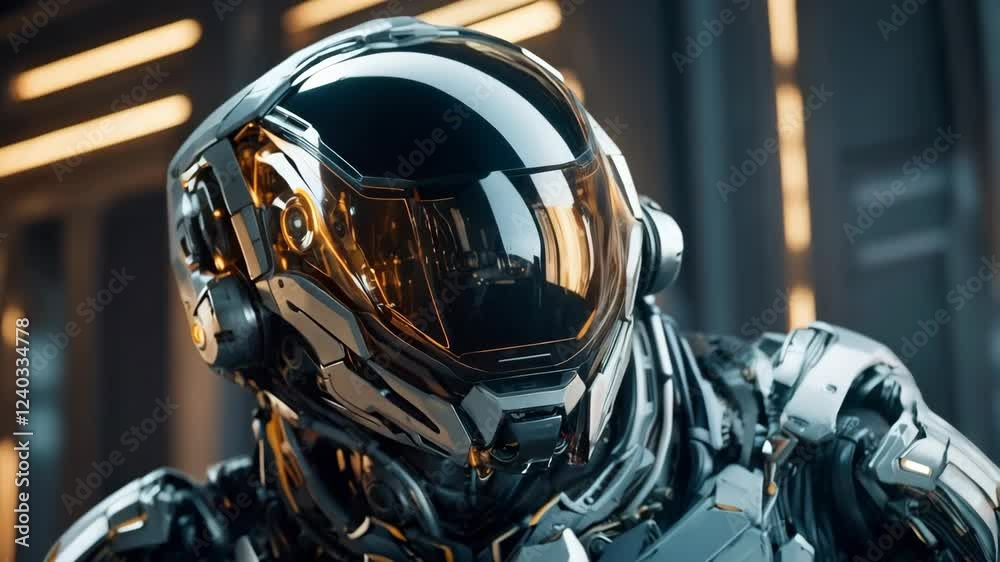 A futuristic robotic helmet with a sleek and intricate design