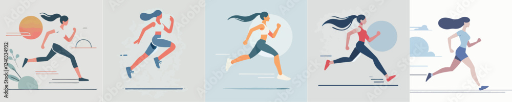 Fototapeta premium vector set of women running