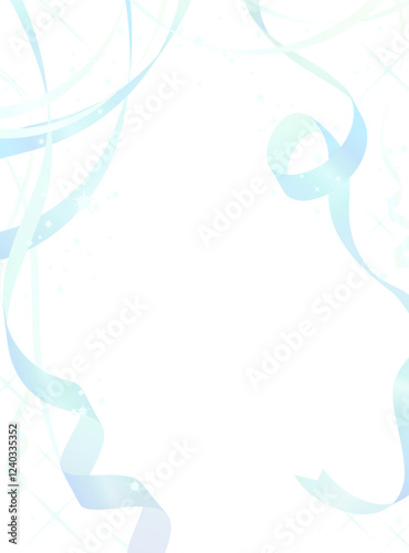 上から垂れ下がる青色のリボンの装飾イラスト