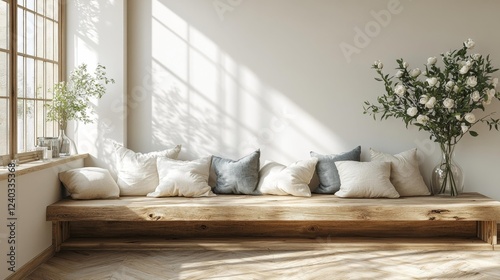 Cozy Home Corner with Natural Light and Pillows. Generative AI photo