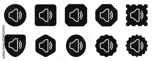 Vector volume, speaker, megaphone icon. Black, white background. Perfect for app and web interfaces, infographics, presentations, marketing, etc.