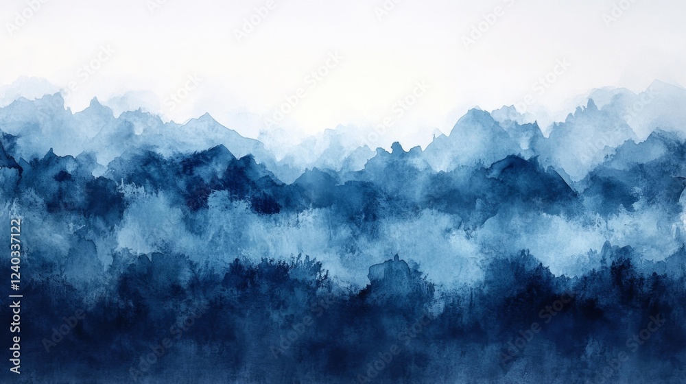 Blue Mountain Watercolor Art. Generative AI Blue Mountain Watercolor Art. Generative AI