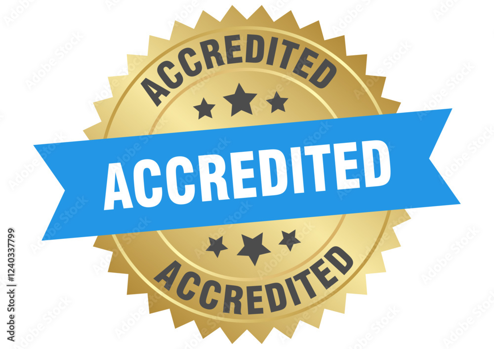 Obraz premium accredited. accredited round blue and gold label isolated on transparent background