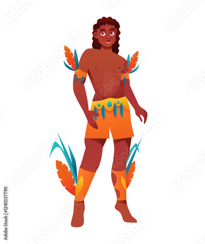 Carnival in Rio de Janeiro dancer yong man wearing a festival costume. Vector Illustration.