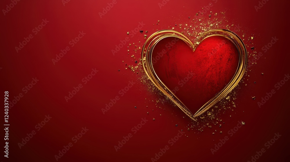 A red heart with gold glitter on it A red heart with gold glitter on it