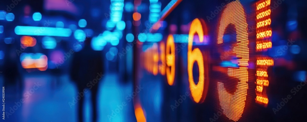 Fototapeta premium Abstract Cityscape Night Lights Bokeh Digital Numbers Display