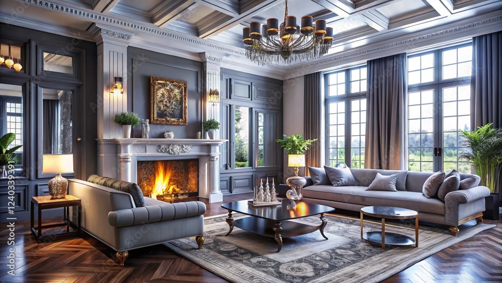 Luxurious interior living room in a beautiful house