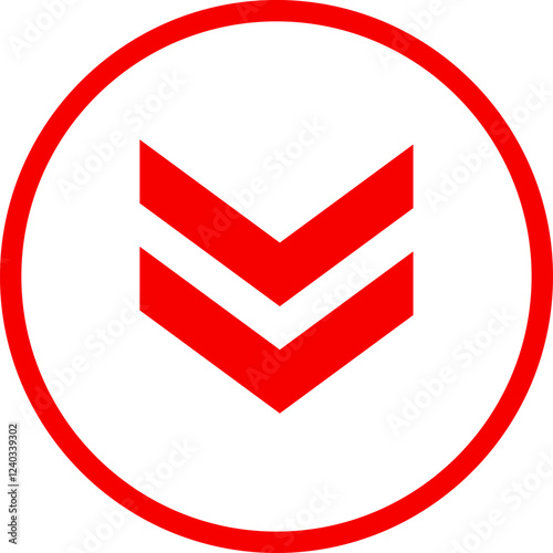 Icon red arrow direction down on a white background vector illustration.