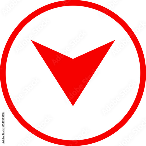 Icon red arrow direction down on a white background vector illustration.