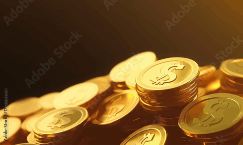 3D Realistic Golden Coins Pile for Savings and Investment Growth