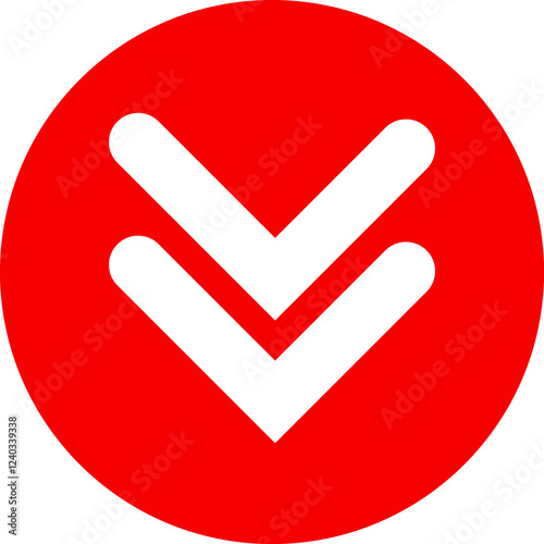 Icon red arrow direction down on a white background vector illustration.