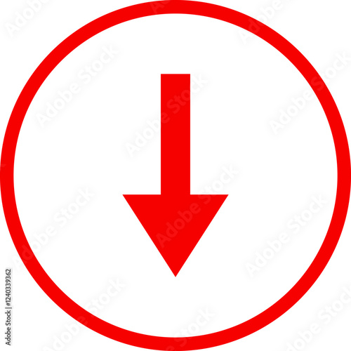 Icon red arrow direction down on a white background vector illustration.