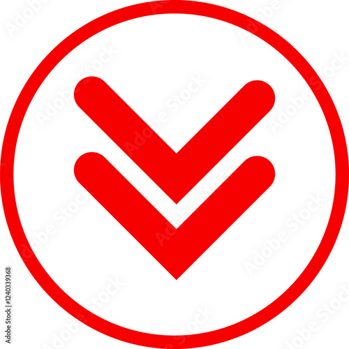 Icon red arrow direction down on a white background vector illustration.