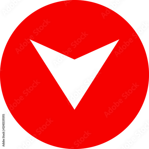 Icon red arrow direction down on a white background vector illustration.