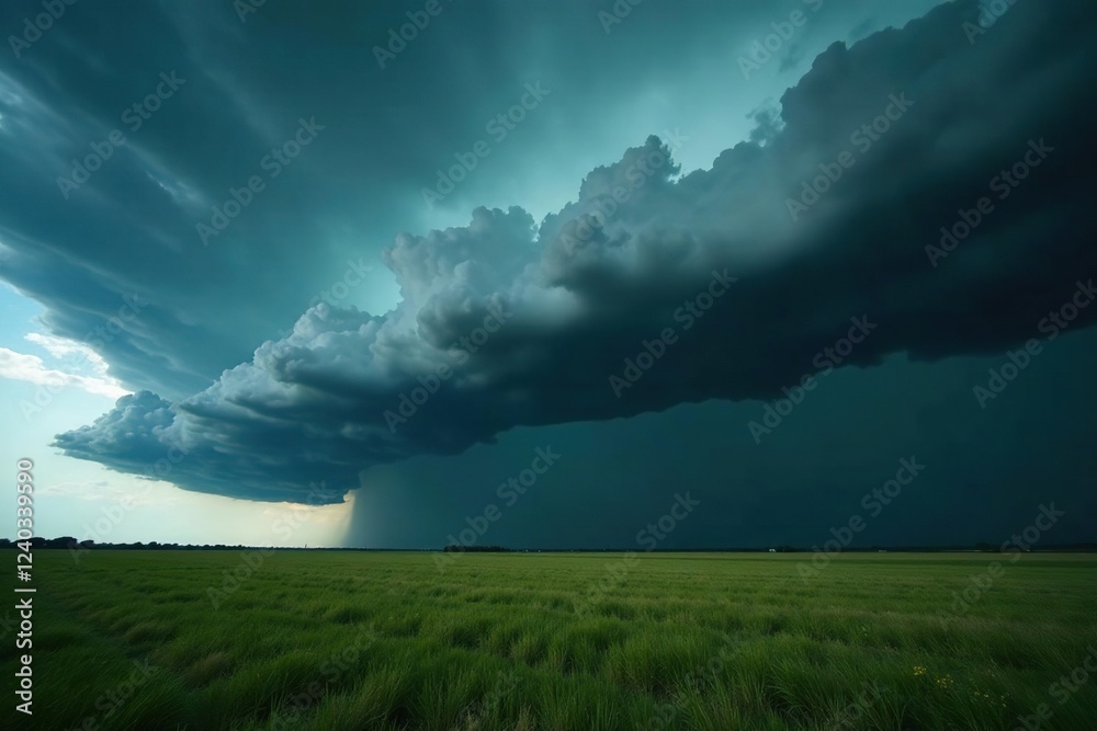 Heavy black clouds gather above the landscape as a fierce storm approaches, black storm clouds, heavy rain, foreboding Heavy black clouds gather above the landscape as a fierce storm approaches, black storm clouds, heavy rain, foreboding