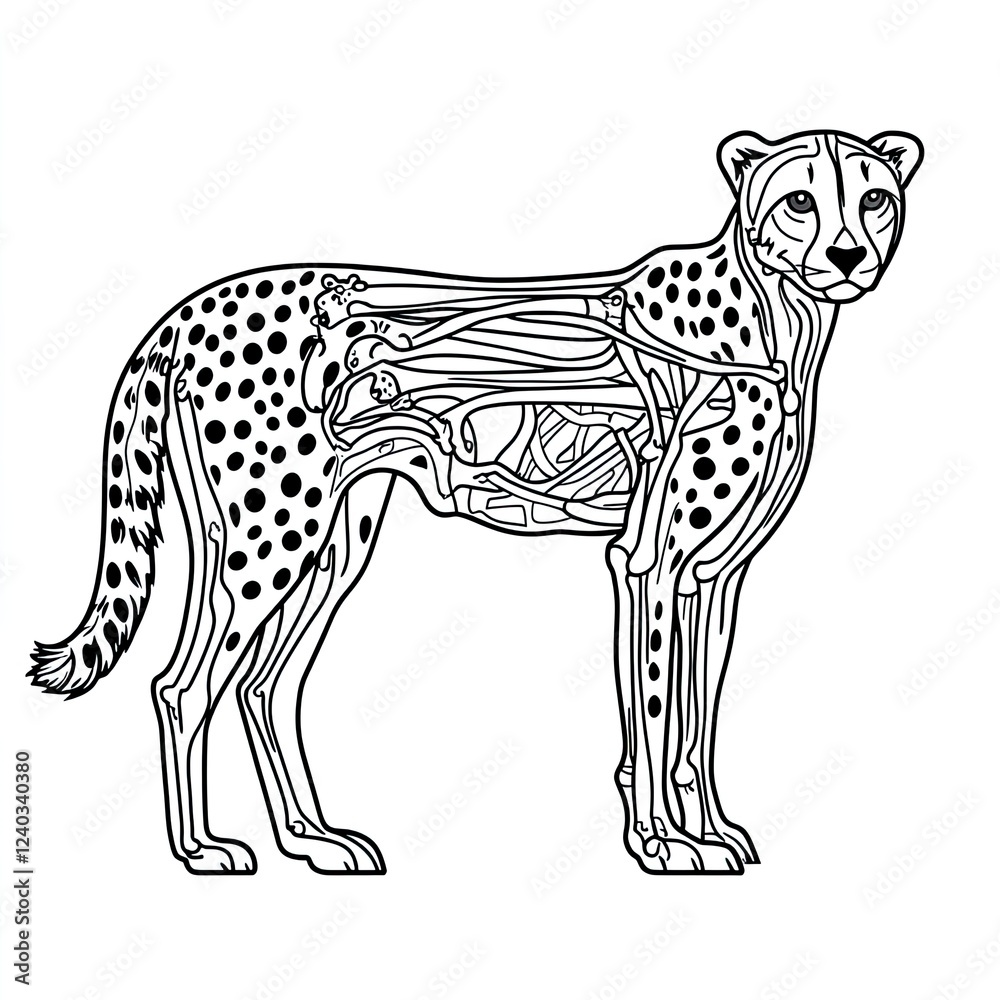 Naklejka premium Cheetah Speed Adaptations Coloring Book Page for Anatomy Education