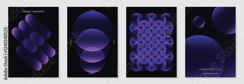Modern gradient poster background vector set. Minimalist cover template with vibrant perspective geometric prism shapes in motion. Ideal design for social media, cover, banner, flyer.