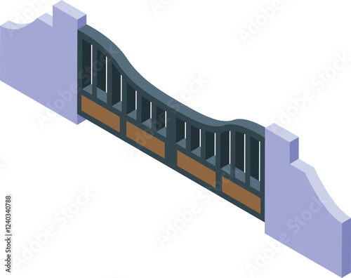 Isometric automatic gate closing house entrance with security system