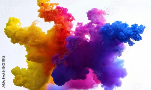 Slow Motion Explosion of Vibrant Colored Powder on White Background