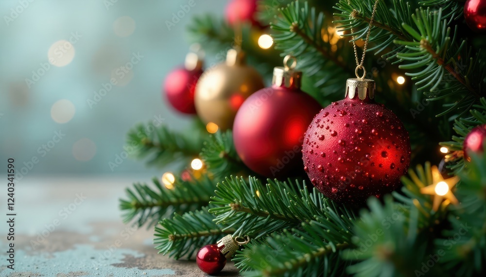 Sparkling crystal balls and ornaments add a touch of elegance to the Christmas wreath, holly, decorations Sparkling crystal balls and ornaments add a touch of elegance to the Christmas wreath, holly, decorations