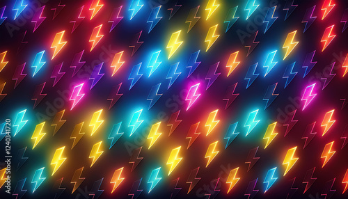 発光するカラフルなネオンのイナズママークの背景