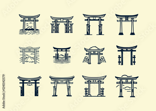 Vector illustration of Torii Gate Japanese Logo Design