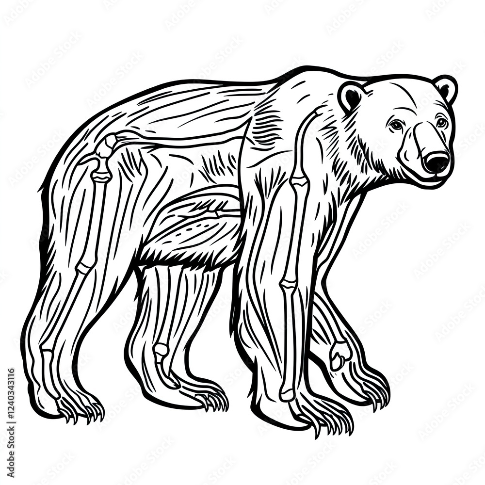 Fototapeta premium Detailed Polar Bear Anatomy Labeled Fur Claws Coloring Page