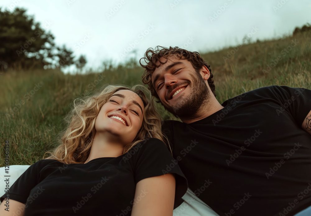 Smiling young couple lying on grass, relaxed outdoor lifestyle portrait
Smiling young couple lying on grass, relaxed outdoor lifestyle portrait