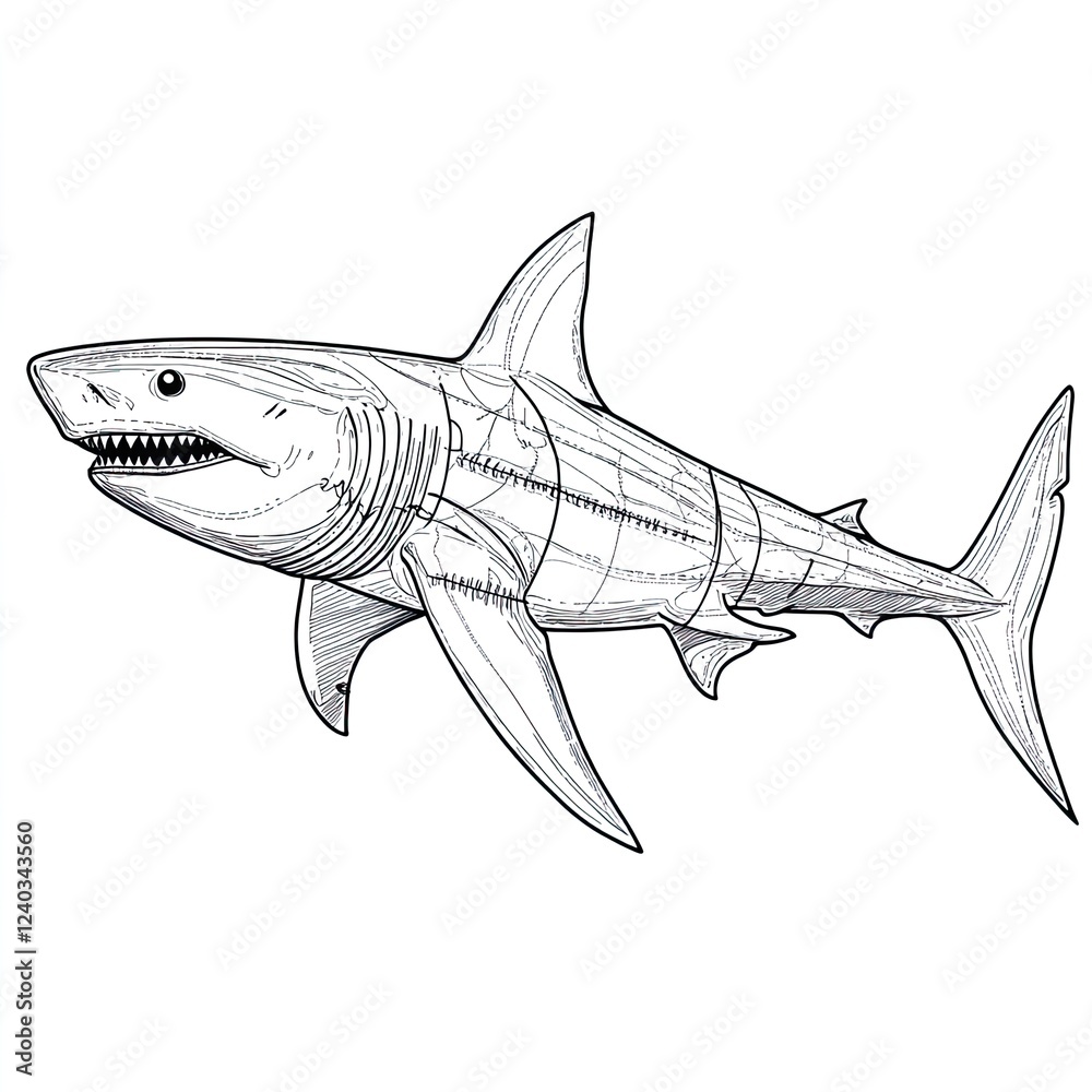 Obraz premium Shark Anatomy Coloring Page Labeled Fins Gills Educational Illustration