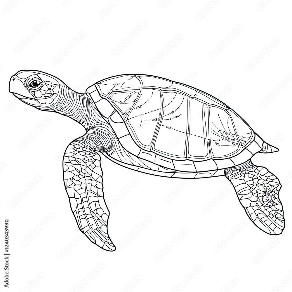 Obraz premium Adorable Turtle Shell Anatomy Coloring Book Page Illustration